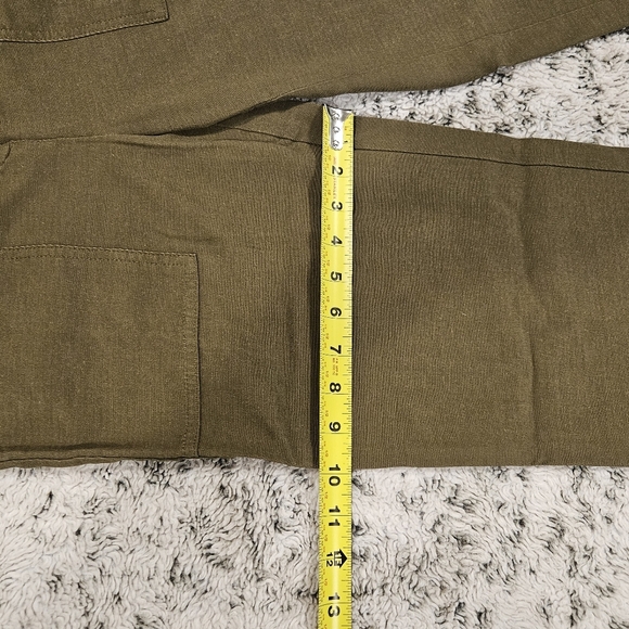 Zara SZ M Olive Green Straight Leg Flat Front Stretch Preppy Ankle Pants - Picture 9 of 12